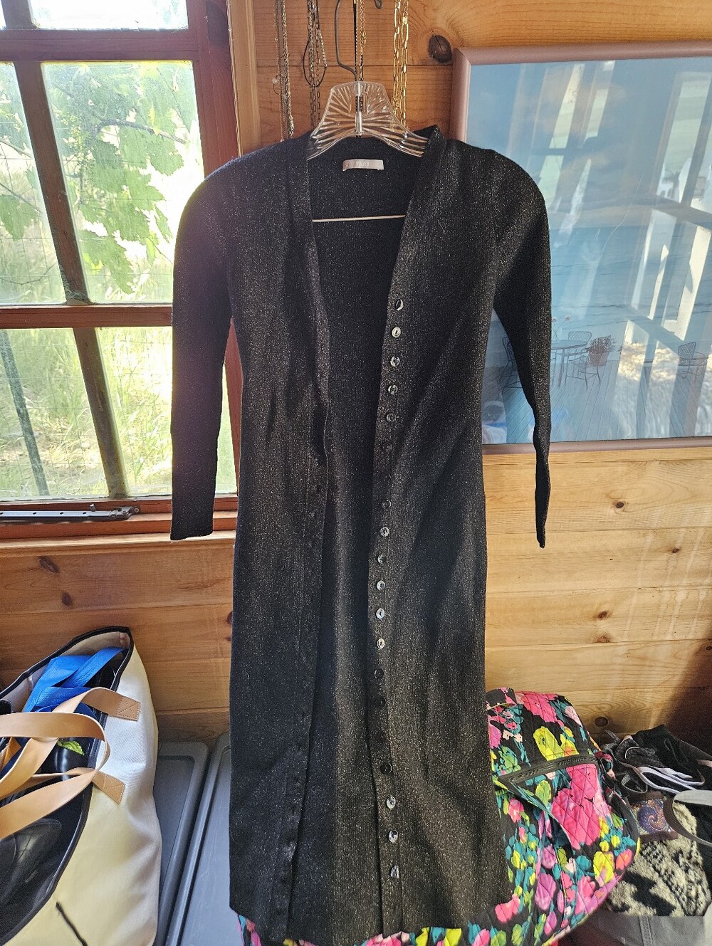 XS Black & Gold Tart Longline Button-Front Women's Sweater Cardigan